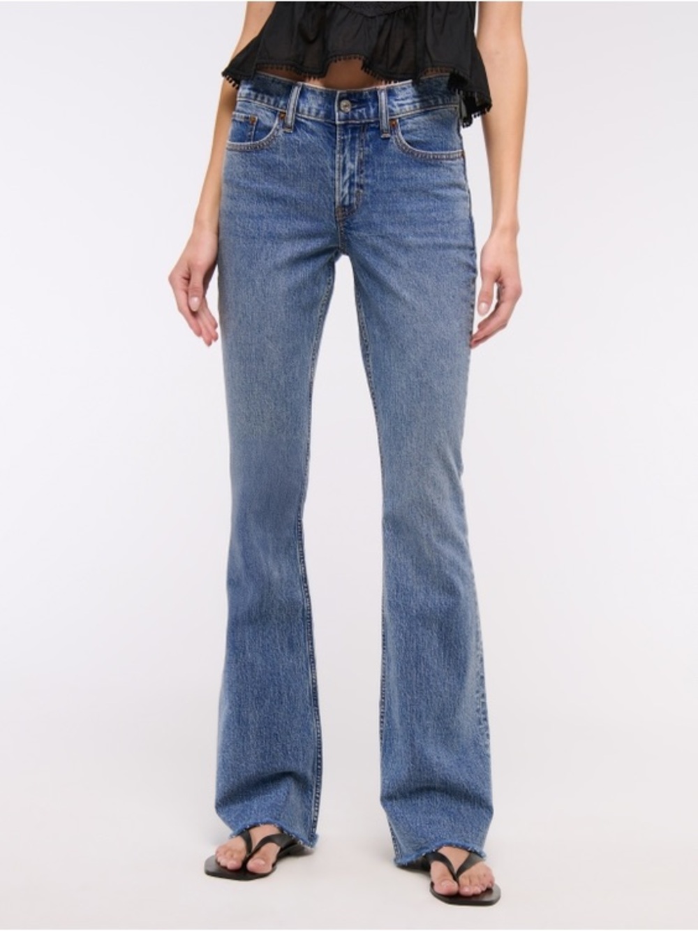 Abercrombie & Fitch Mid Rise Bootcut Frayed Hem Short Jeans